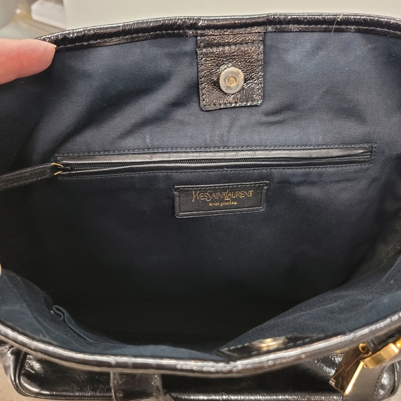 Yves Saint Laurent YSL Tote Bag Y-Mail Patent Leather Black also RARE keyring - Picture 8 of 16